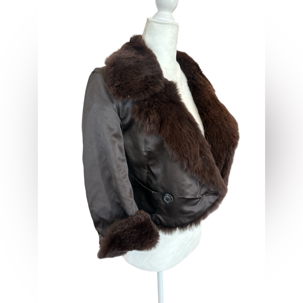Revolve June Rabbit Fur Reversible Cropped Jacket in Brown - Picture 4 of 13